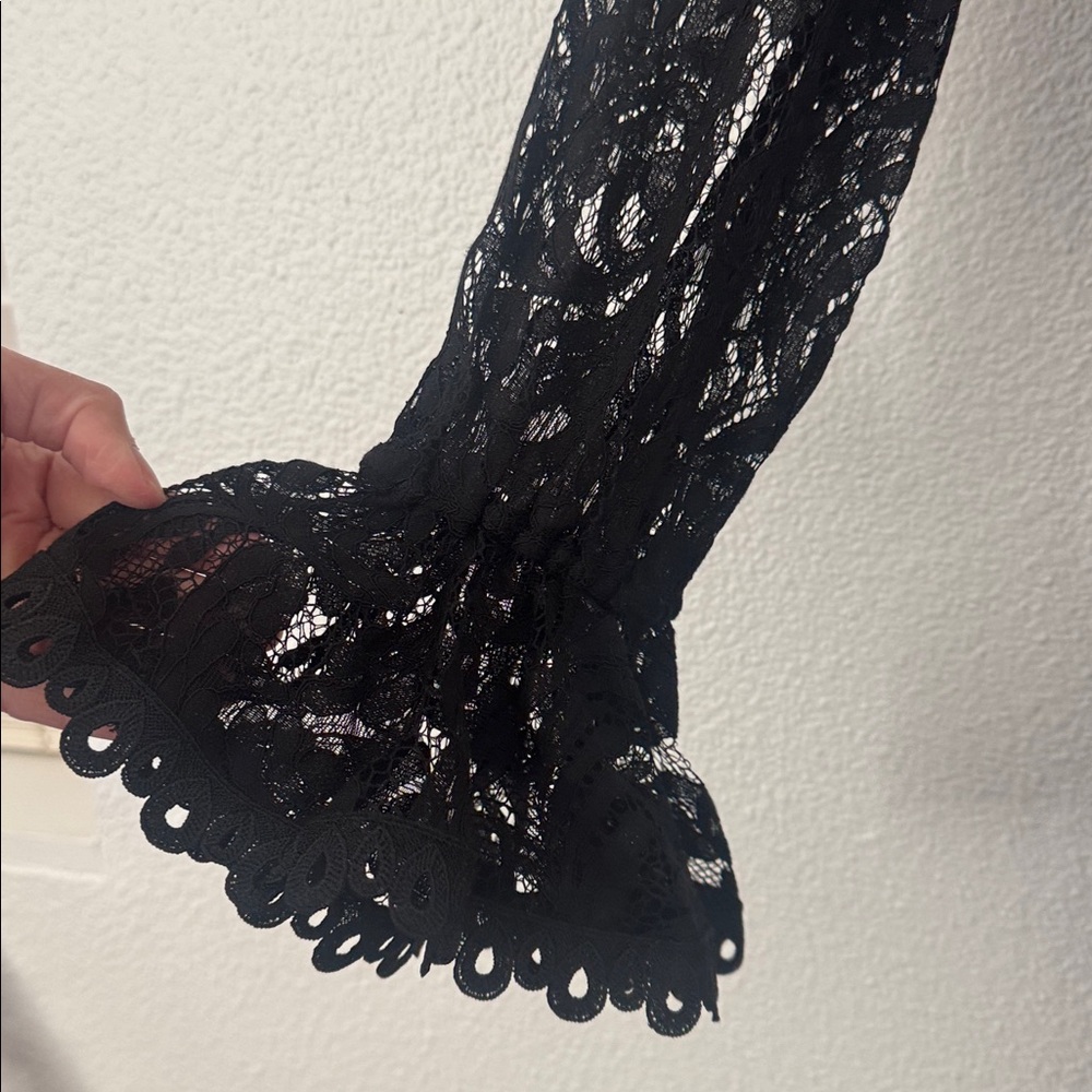 Adrianna Papell Off the Shoulder Lace Sleeve Jumpsuit Black Size 4 Formal Event - Picture 5 of 9